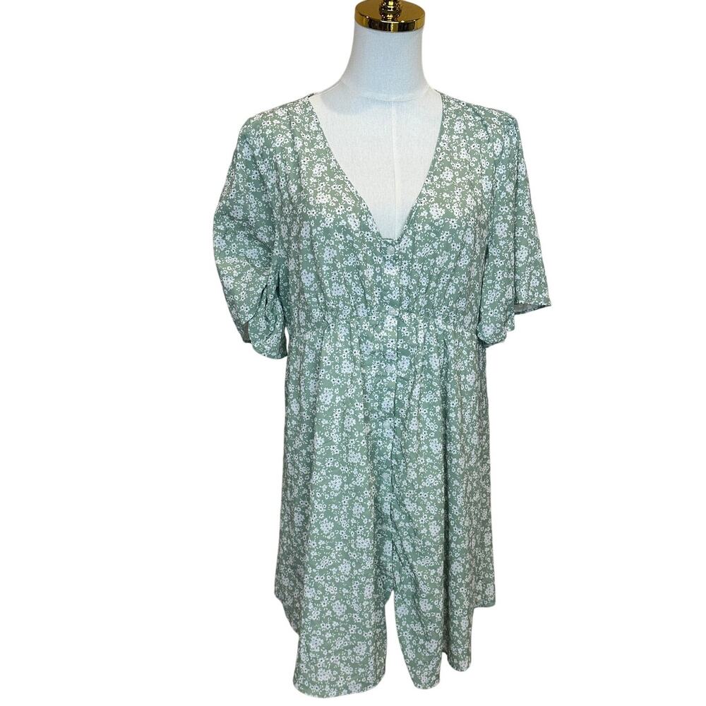 Soon Green Calico Babydoll Maternity Dress LARGE Cottage Prairie Designer $180 - Picture 6 of 10
